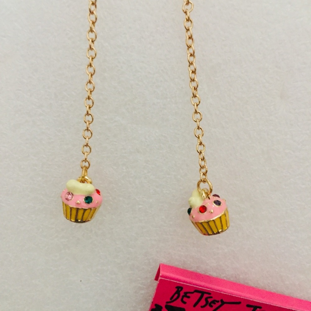 Fancy Dangle Pink Cupcake Earrings